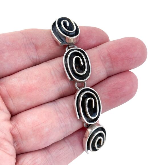 Vintage Mexico Sterling Silver 925 Spiral Link Bracelet 6.5" - Picture 1 of 7